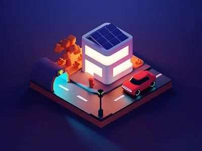 Night Street 3d blender building city diorama illustration isometric low poly lowpoly render
