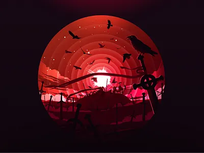 Raven's Meal art artwork battlefield bird birds corpse crow illustration landscape nature proart prokopenko raven ravens red skeleton story sword war weapons