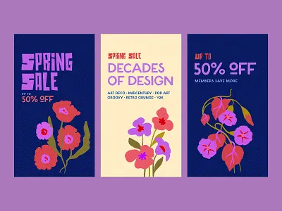 Creative Market Spring Sale campaign graphics ads banner ad cream ecommerce floral flowers groovy instagram mobile neon pop art purple retro sale social spring ukraine