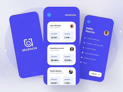 Alcancía : homepage and menu account app balance bank cards creative design dribbble expenses goal home illustration logo menu pattern pig piggy savings shot ui