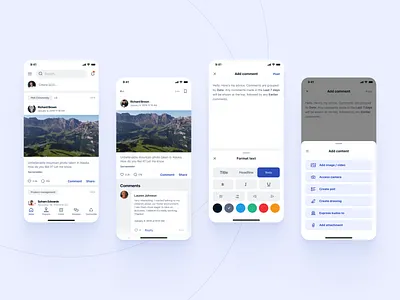 PbA / Powered by Action / Mobile app app bookmark comment comments drawing formatting kudos mobile app newsfeed ngo non profit non profit nonprofit notification notifications post share text formatting ui ux