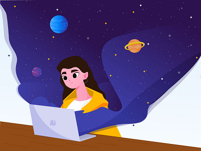 Space world design girl illustration illustrator space vector