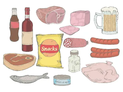 foods design digitalart food hand drawn icons illustration items photoshop wacom
