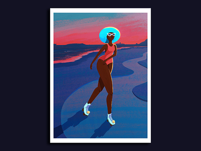 Skating on the Beach bathing suit beach cartoon character dusk female guache illustration procreate roller skate roller skating skating summer sunglasses sunset visual development woman