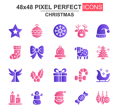 Merry Christmas UI Glyph Icons Pack Pixel Perfect app bundle christmas collection flat glyph grid gui icon isolated merry mobile pack pictogram set sign solid ui ux xmas