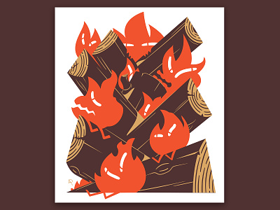 Gather 'round the Campfire campfire character design design fire firewood flames illustration poster poster design screen print screenprint vector
