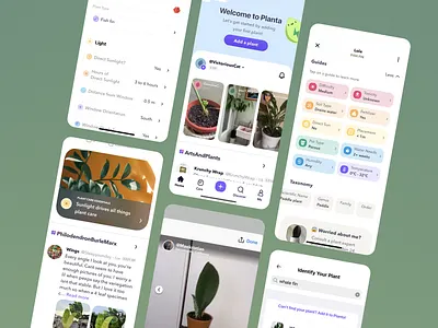 Plant Care App - Planta app design botany care guides fertilizer gardening green theme humidity nature paddle plant plant app plant care plant lovers soil type sunlight ui design user friendly interface ux uxui visually appealing water reminder