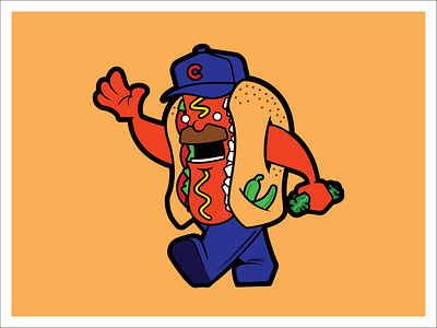 Red Hawt bulls buns character character design chicago cubs food frankfurter hot dog illustration junk junky mascot mustache mustard onion peppers pickle relish tomato