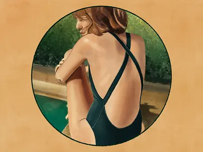 Baigneuse digital illustration dolce vita green swimsuit holiday hot summer aesthetic illustration painterly illustration procreate illustration serenity summer vibes sunbathing sunkiss woman