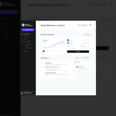 Stacks Grant Dashboard blockchain custom design react stacks ui web web design web3