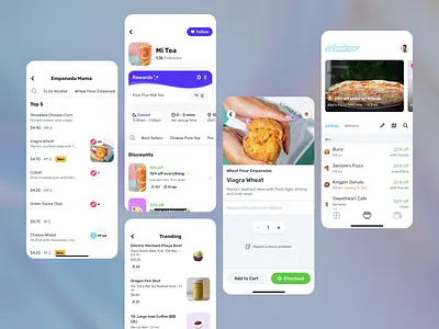 Food delivery - Mobile app app cheerful design chicken corn delivery drinks food delivery app food delivery service food order iced coffee mobile app pizza rewards sweetheart cafe tea trending dishes ui design ux design uxui visuals white mode