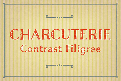 Charcuterie Filigree advertising bold charcuterie filigree deco display distressed headline logo packaging rough sans sans serif titling