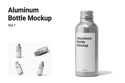 Aluminum Bottle Mockup Vol.1 aluminium aluminum aluminum bottle mockup vol.1 beverage clean container design drink metal metallic shiny sport stainless steel template travel water