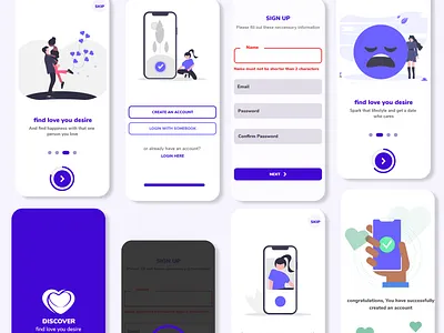 DISCOVER Accounts and onboarding app dating datingapp design minimal ui