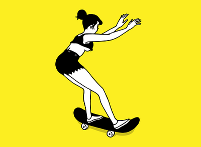 Skater on Yellow figure skateboarding skateboarding art skating woman