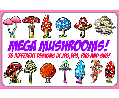 Magical Mushrooms and Toadstool Cartoon Collection! cartoon fungi fungus illustration imaginary magic mushroom mushrooms shitake shroom toadstools