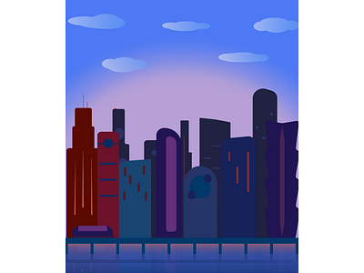 skyscaper city clouds color colors illustration river sky skyscraper