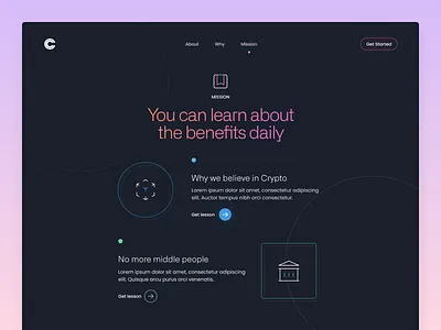 Crypto landing page dark mode clean concept crypto dark dark ui design figma icon landing page minimal simple typography ui ux web web design webdesign website website concept website design