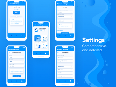 HydrateMe - Settings android app app design application beauty branding dashboard design fitness google graphics health hydration interaction interaction design mobile settings ui ux water