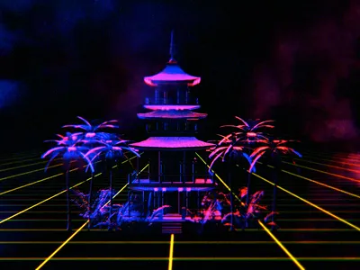 Lamp Shade Temple 3d lofi neon temple vaporwave