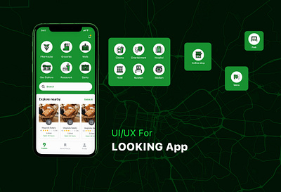 Looking app branding delivery app design green interaction interaction design interface maps mobile app mobile app design places ui ux xd animation xd design xd ui kit