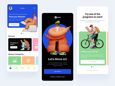 Fitness app design 3d app coach exercise figma fit fitness illustration ios minimal personal training programs training ui user interface ux