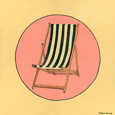 Dolce Farniente acrylic on canvas beach chair circle deckchair dolce farniente dolce vita painting pink retro aesthetic stripy chair unwind yellow