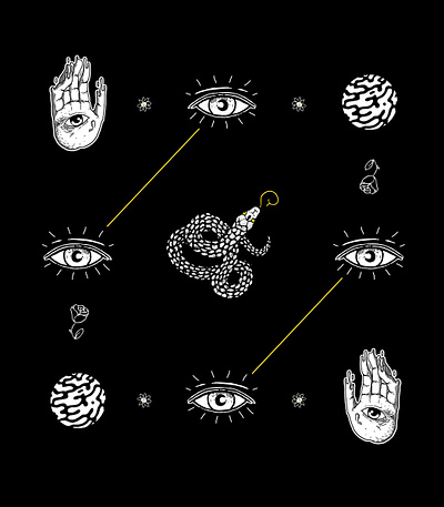 Ritual drawing eyes flowers gold graphic design hand illustration pattern roses snake white