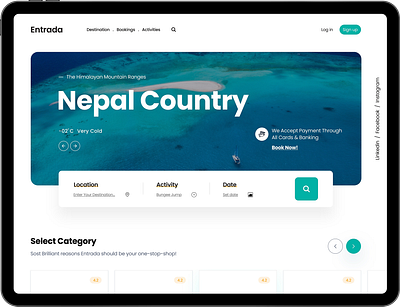Entrada UI - Landing Page for Tour Travel Operators adobe xd tour booking tourism travel travel app travel ui