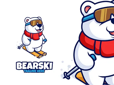 Bear Ski Board animal bear cartoon character iceberg illustration logo mascot polar ski