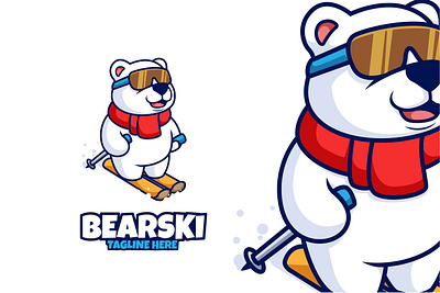 Bear Ski Board animal bear cartoon character iceberg illustration logo mascot polar ski