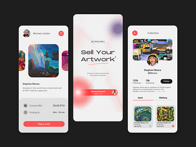 NFT Marketplace Mobile App app app design application auction clean crypto cryptoart design interface ios mobile mobile app mobile app design mobile design nft collections nft marketplace nftart nfts ui ui design