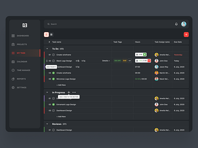 Task Management Dashboard activity calendar dashboard dashboard ui design my task priority product design project project management task task management timer ui web