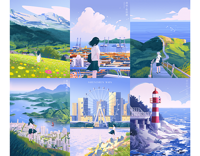 City Illustrations branding character design color flatillustration gradient color homepage illustration island landscape nature outdoor plein air sea seadide ui vector