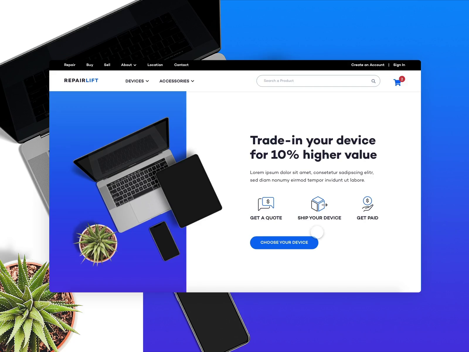 Example of Repair Shop Website Design - Sell a Device