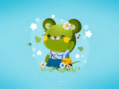 Une Souris Verte animal character design critter cute illustration kawaii kidlitart mouse the green mouse vector