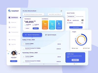 Fimapay - Finance Dashboard balance dashboard ui design finance app minimal transfer ui ux website