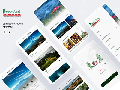 Tourism Bangladesh - Mobile App 🏖️ about android app bangladesh clean design error 404 home ios menubar nature photo tourism travel agency travel app ui uiux ux web