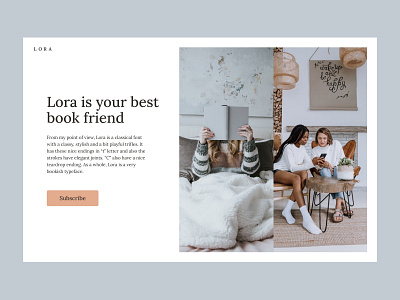 Lora 2d book brown color concept dailyui ecommerce flat font girl interface landingpage product typeface typography ui uiux web webdesign website