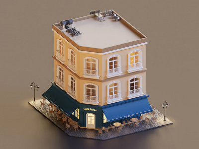 Building 3d 3drender blender blender3d building cafe illustration isometric isometric design paris render