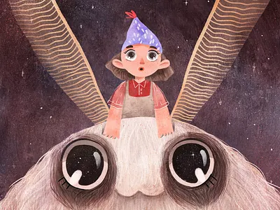 Stare 2d character characterdesign girl illustration mixmedia moth texture