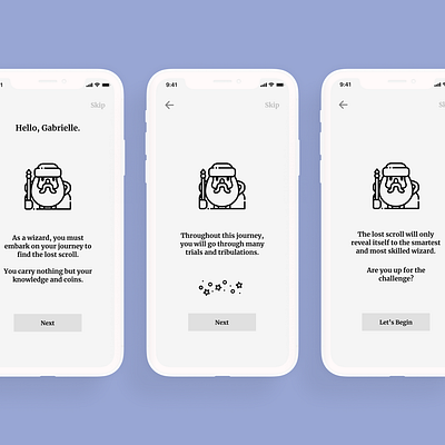 The Lost Scroll - A Mobile Game app design flat game minimal ui ui design ux wireframe wireframes
