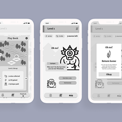 The Lost Scroll - A Mobile Game app design flat game ui ux wireframe wireframes