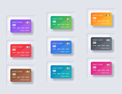 Debit Cards - Light Theme cards cards icons clean colors credit cards debit cards icons illustration illustrations light theme minimal modern money neumorphic design neumorphism ui ux vector icons vinodkumarpalli