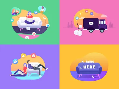 Nothing is here... 2d car characters collaboration colors email flat girl icon icons illustration illustrations remote set sketch sofa story vector work