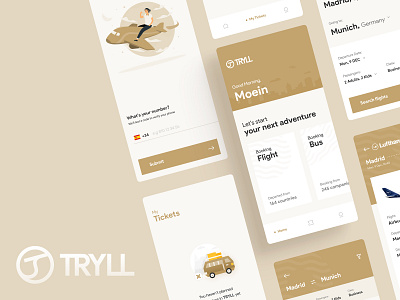 Tryll app Design app app design booking app bookings design figma flight flight app illustration ticket booking tickets ui ui ux ux