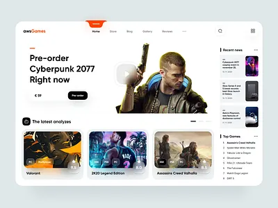 Desktop videogames magazine ๐ฎ cards ui clean components ui cyberpunk cyberpunk 2077 design desktop fluent design games ui home page interaction interface minimal news app ui uiux ux videogames web web design