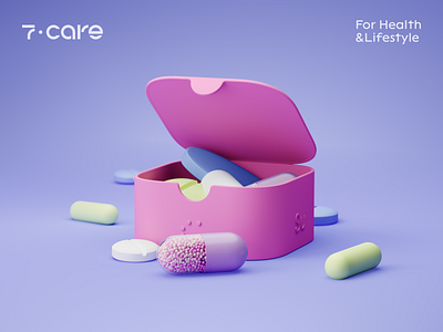 Pill Case Design - 7 Care 3d 3d modeling 3d render 3d rendering brand brand design brand identity branding branding and identity branding design clean colors design minimal package design packaging packaging design