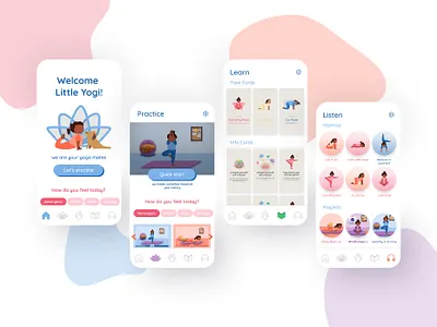 Yoga For Kids App app avatar character child girl illustration kids learn listen mascot mobile practice ui yoga for kids yogi yogi girl