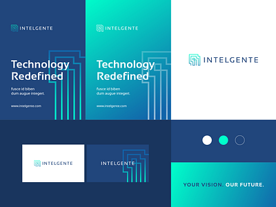 Intelgente - Identity system abstract branding clever flat futuristic geometry green i icon identity intelligence intelligent letter line logo mark minimal pattern stroke technology